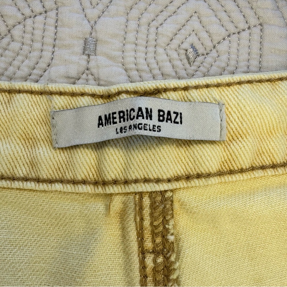 New American Bazi CROPPED CARGO JEANS In TAN WASH Yellow Wide Leg Women’s Size M - Picture 8 of 11